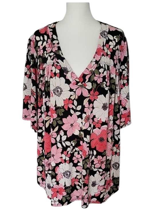 Lane Bryant Tops - Lane Bryant Floral Blouse Size 26/28 Black Pink Flowy V-Neck Top